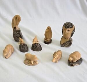 9 Pc. Vtg Hand Carved Tagua Nut Animal figures